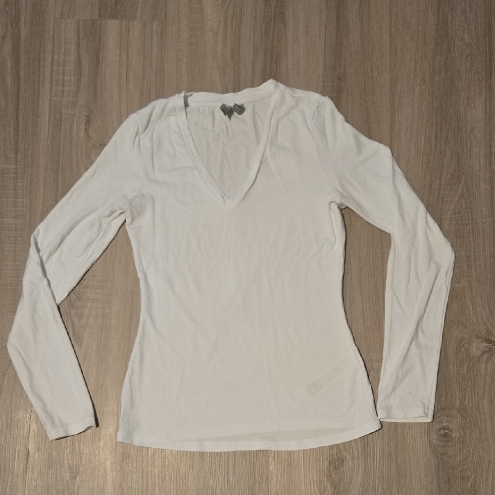 ASOS White V-Neck Long Sleeve Shirt